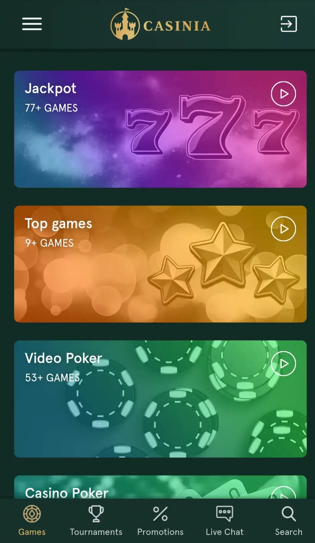 Casinia Casino Mobile Games Review
