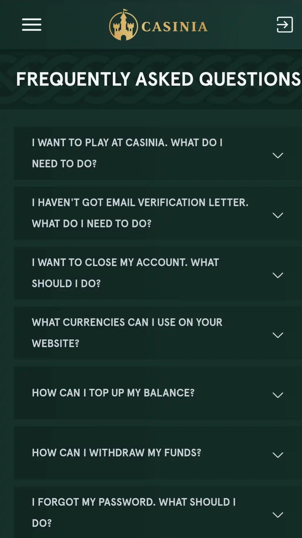 Casinia Casino Mobile Support Review