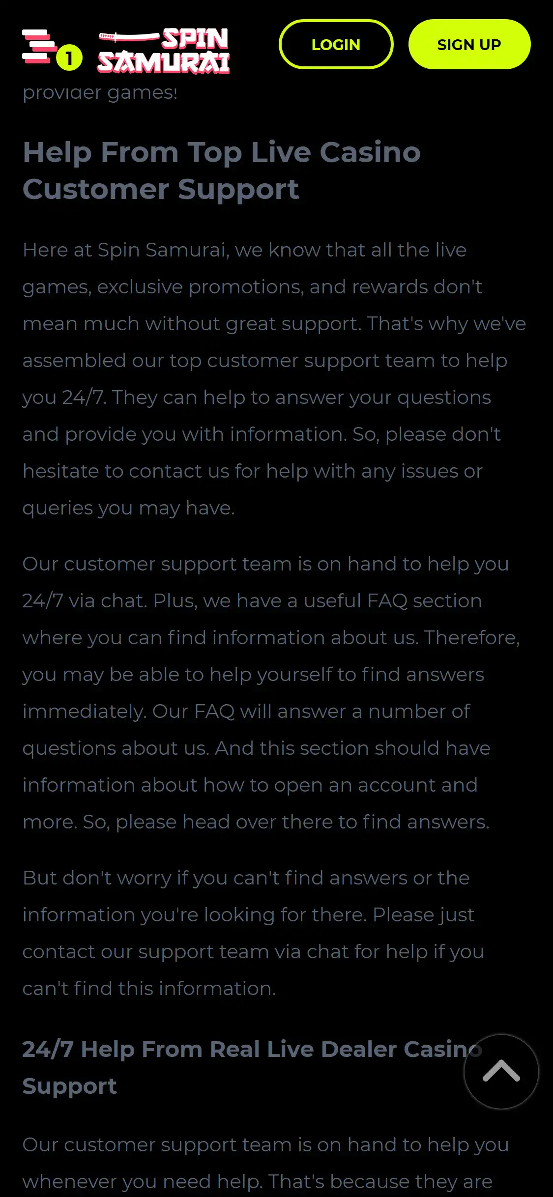 Spin Samurai Mobile Support Review