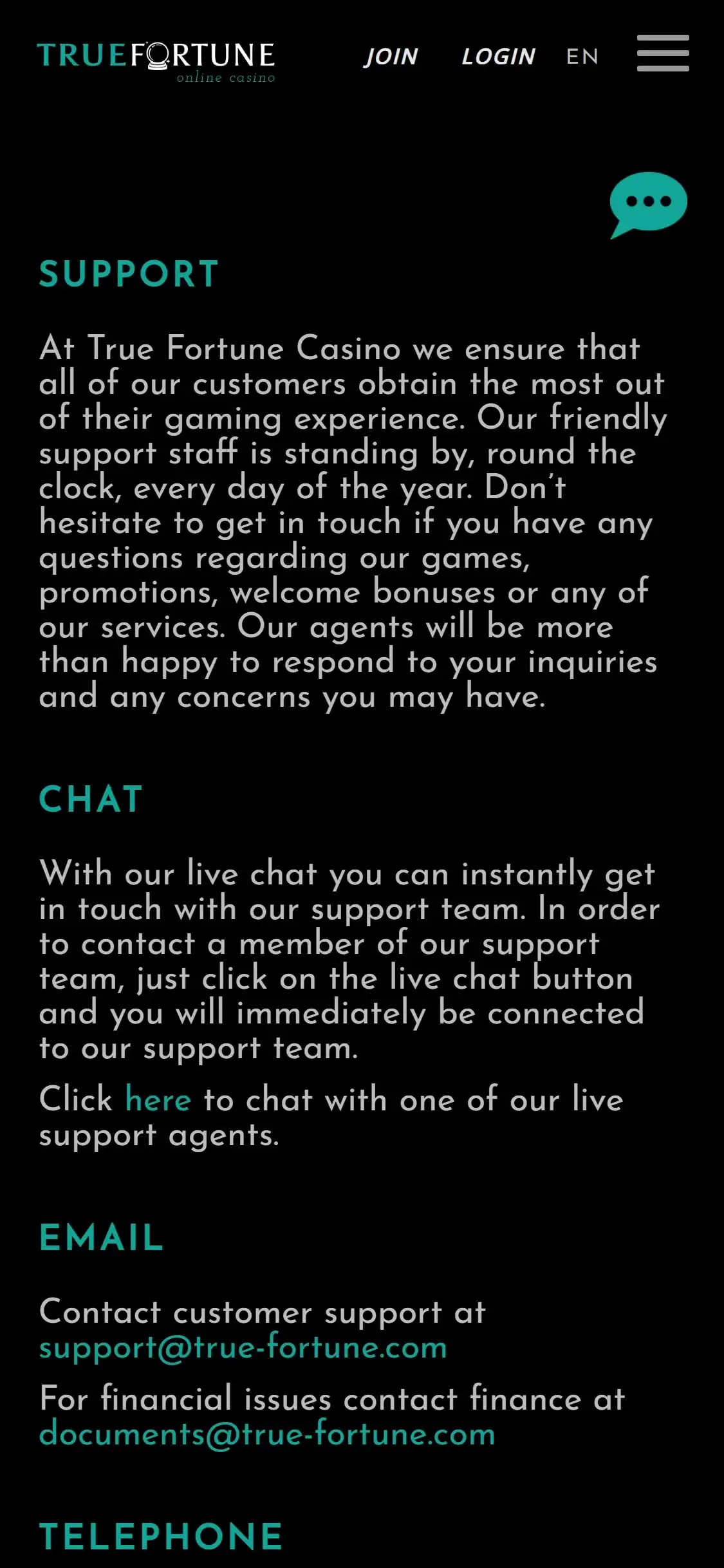 True Fortune Casino Mobile Support Review