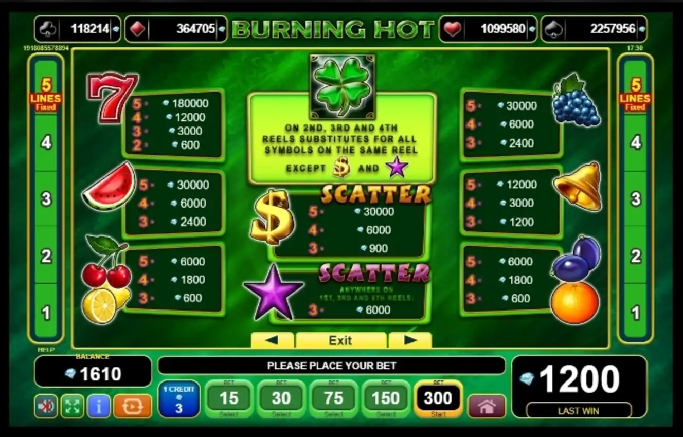 Info of Burning Hot Slot Game by Amusnet