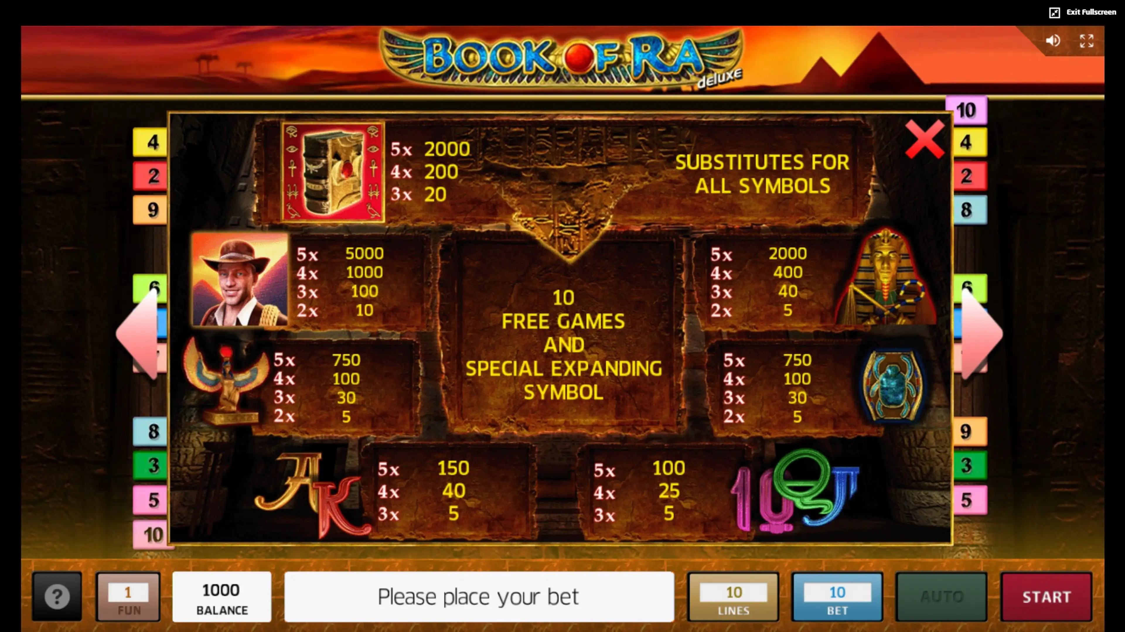 Info of Book Of Ra Deluxe Slot Game by Greentube